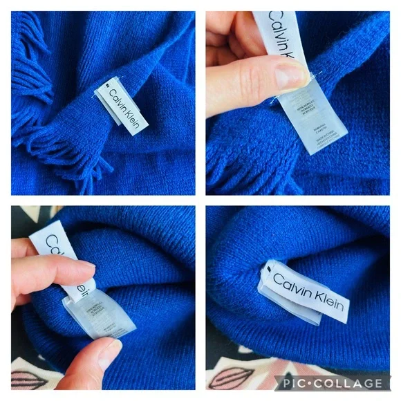 Calvin Klein Women's Foldover-Cuff Royal Blue Beanie & Scarf Set - Picture 7 of 7